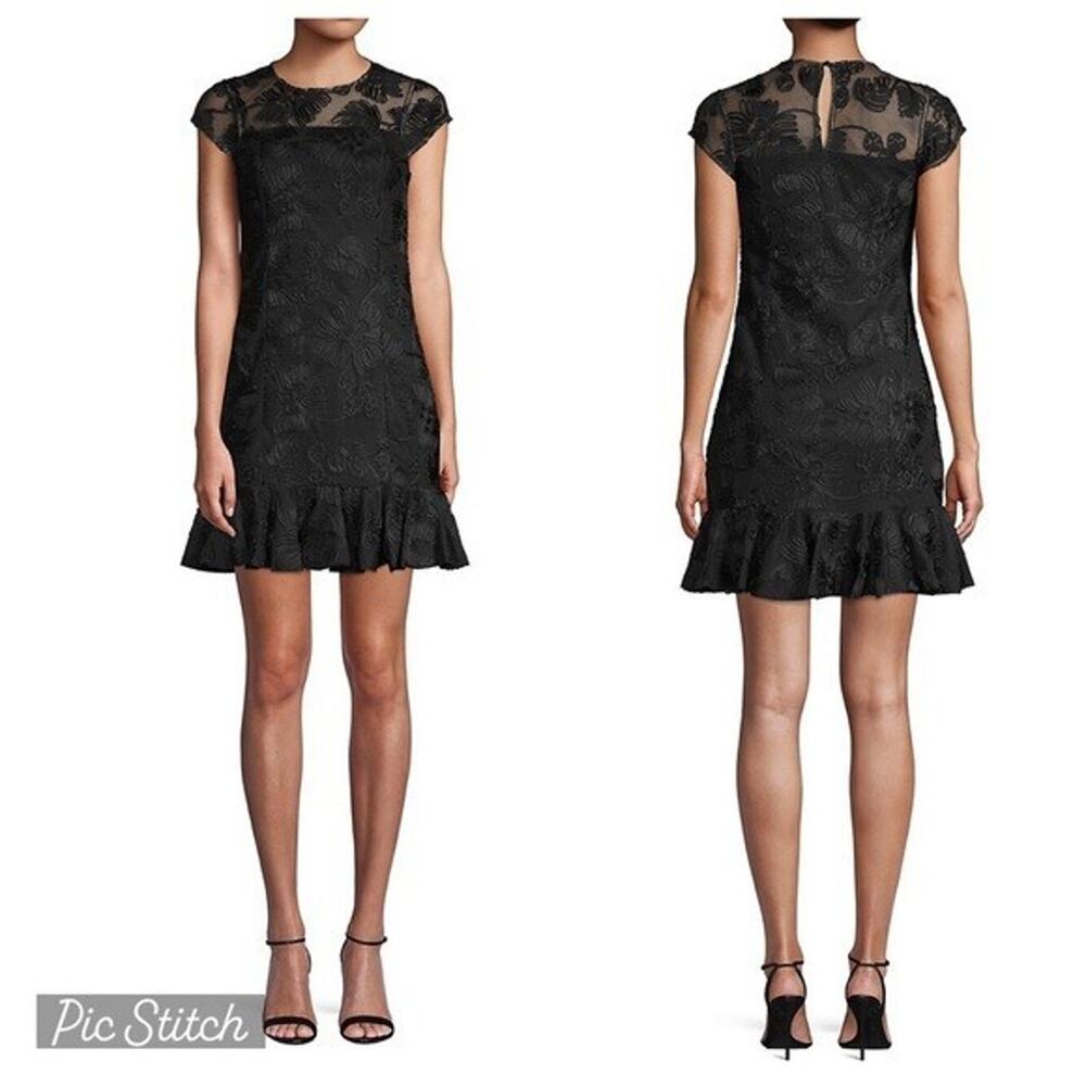 H by Halston Womens Black Floral Lace Pattern Bell Hem Mini Dress US 8